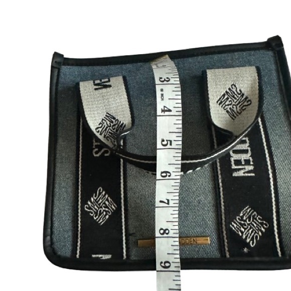 Steve Madden Bwebber-D Satchel Women' Blue Denim Black/White Logo Crossbody Bag - Picture 14 of 16